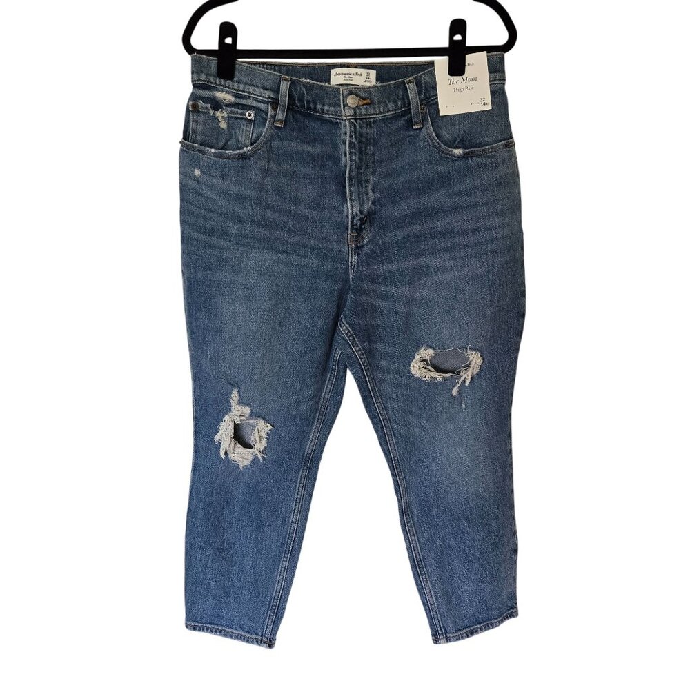 NWT Abercrombie & Fitch The Mom High Rise Cropped Jeans Women's 32 Short